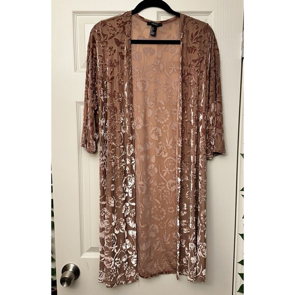 Pink Velvet Burnout Long Flowy Cardigan Women’s Size Small Floral Lightweight - Picture 1 of 5
